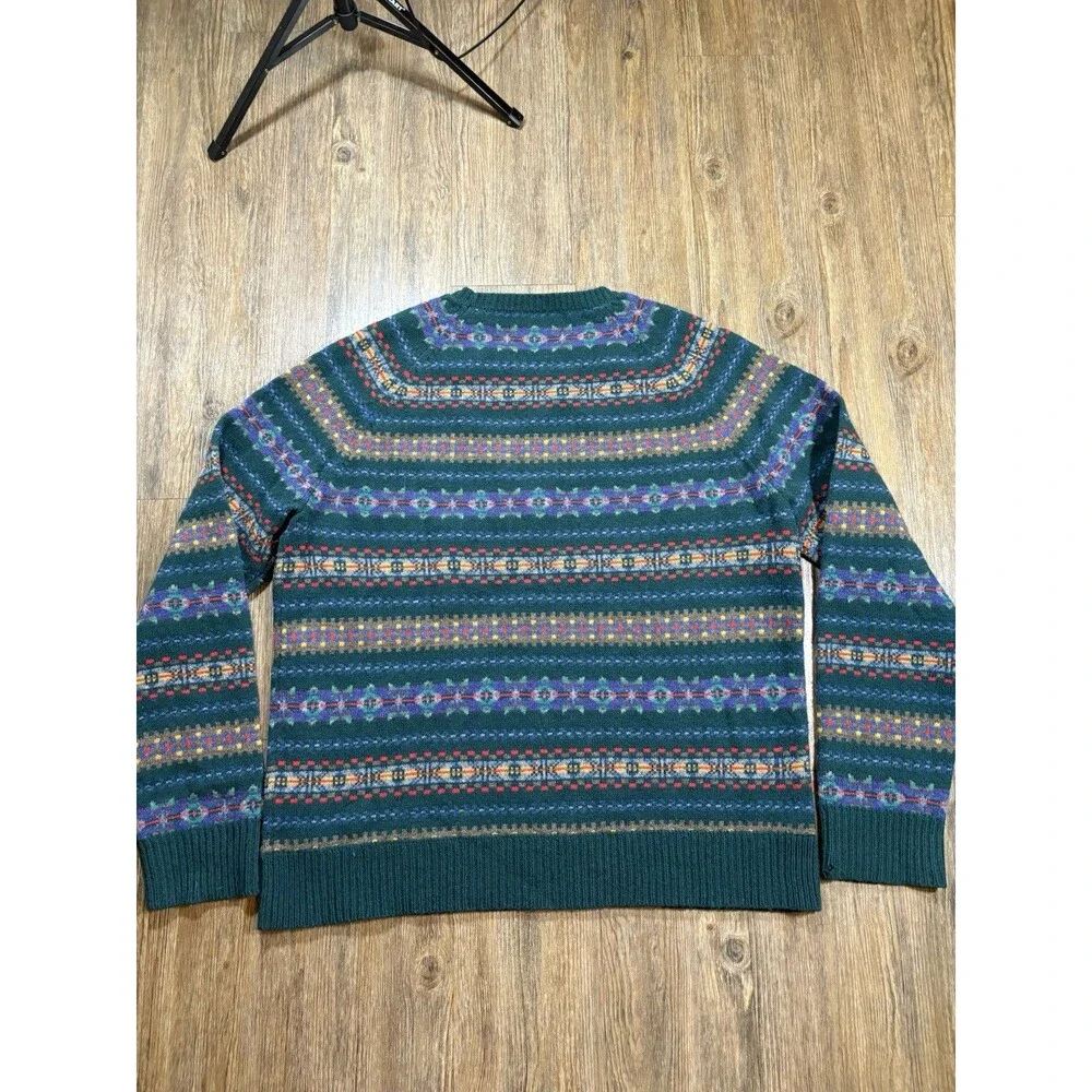 J Crew Lambswool Fair Isle Sweater XL Green Fisherman Nordic Mens